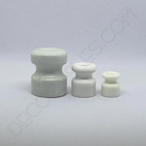 Aislador de porcelana pequeño para cable trenzado (blanco) 6 Aislador cerámico blanco varios tamaños para cable eléctrico trenzado