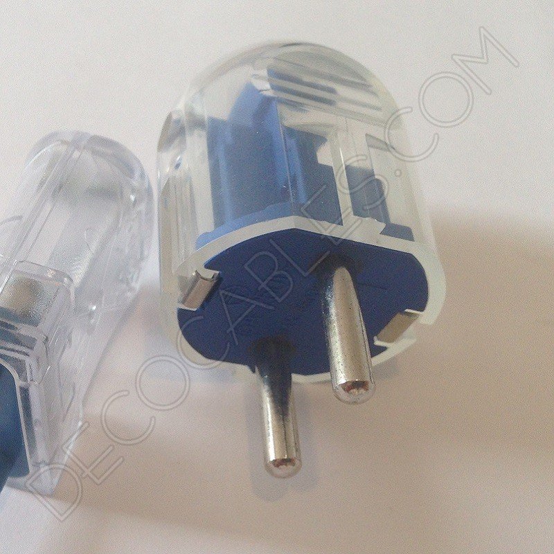 Clavija bipolar macho con toma de tierra transparente Clavija bipolar macho con toma de tierra transparente