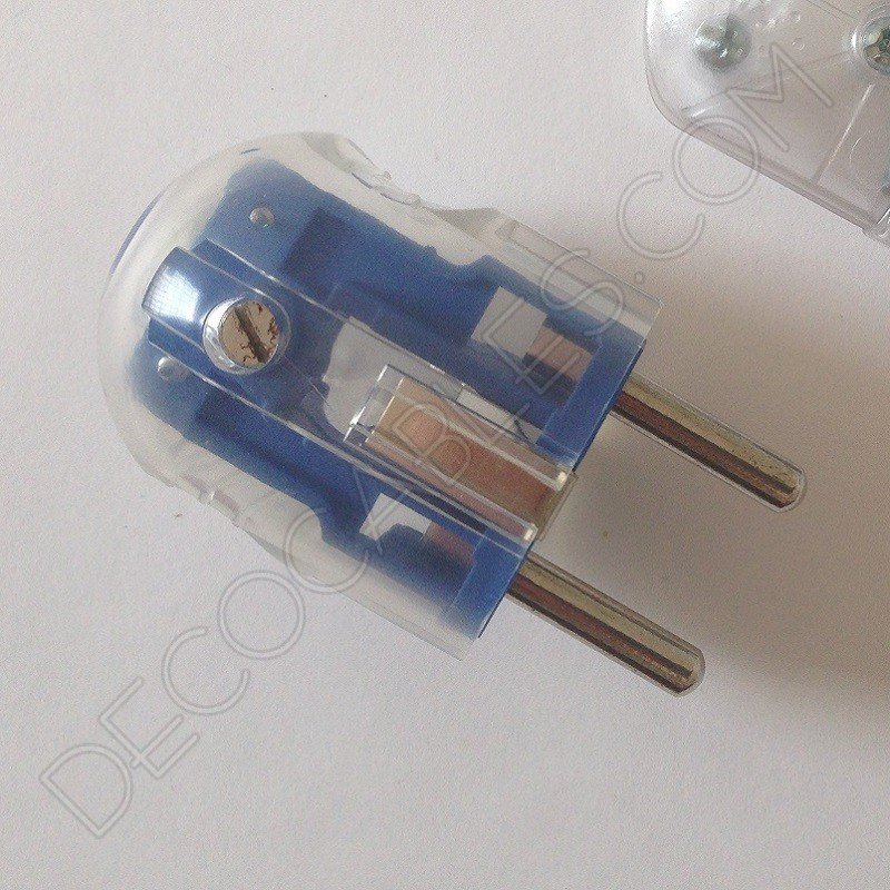 Clavija bipolar macho con toma de tierra transparente Clavija bipolar macho con toma de tierra transparente