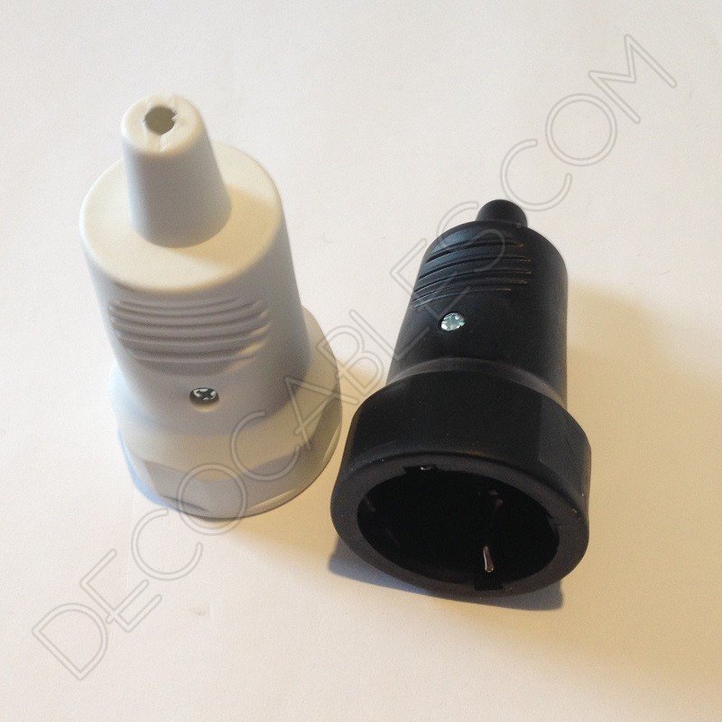 Clavijas hembra de goma con toma de tierra en color blanco y negro Clavijas hembra de goma con toma de tierra en color blanco y negro