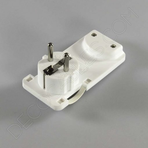 Clavija plana blanca con toma de tierra especial para detrás de los muebles