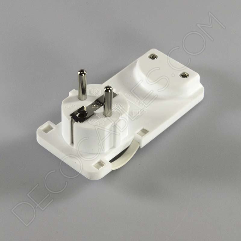 Clavija plana blanca con toma de tierra especial para detrás de los muebles Clavija plana blanca con toma de tierra especial para detrás de los muebles