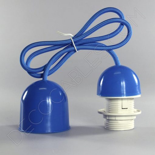 Lámparas colgantes para pantallas en suspensión con cable textil a juego en color azul