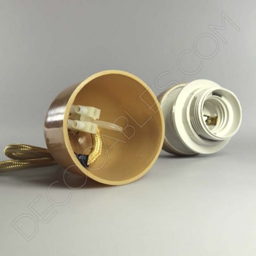 Lámparas colgantes para pantallas en suspensión con cable textil a juego en color dorado