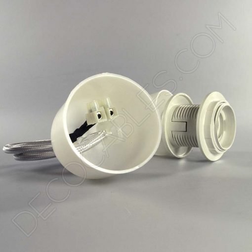 Lámparas colgantes para pantallas en suspensión con cable textil a juego en color plata