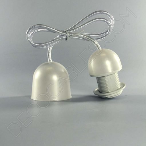 Lámparas colgantes para pantallas en suspensión con cable textil a juego en color plata