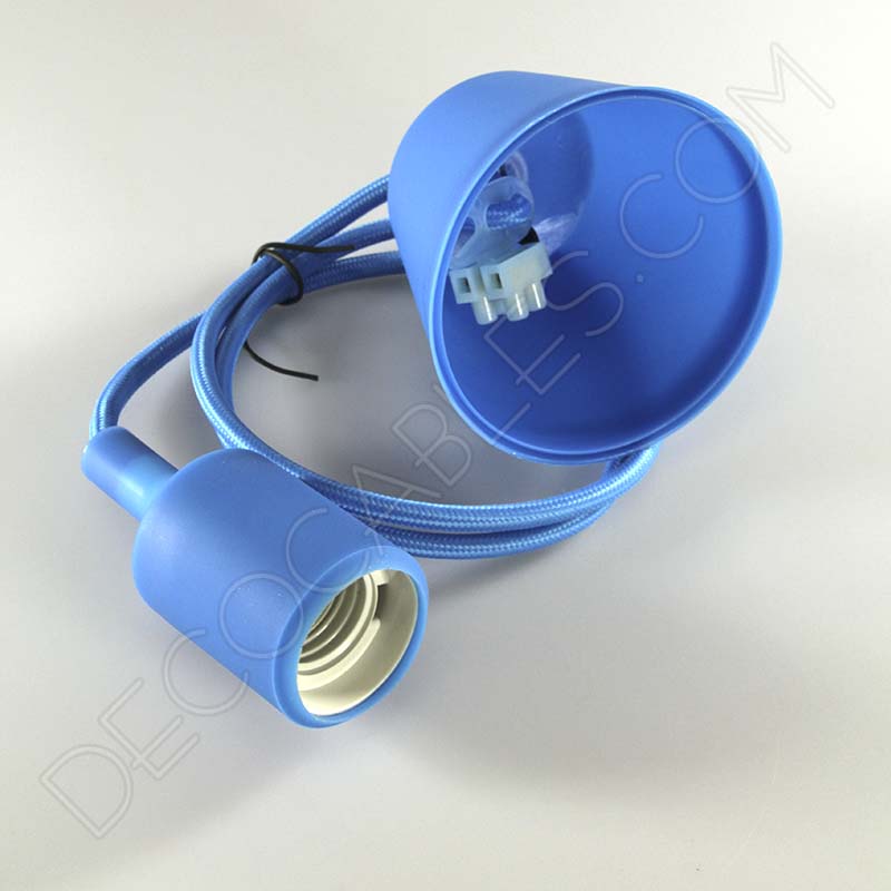 Lámparas colgantes de silicona en suspensión con cable textil a juego en color azul Lámparas colgantes de silicona en suspensión con cable textil a juego en color azul