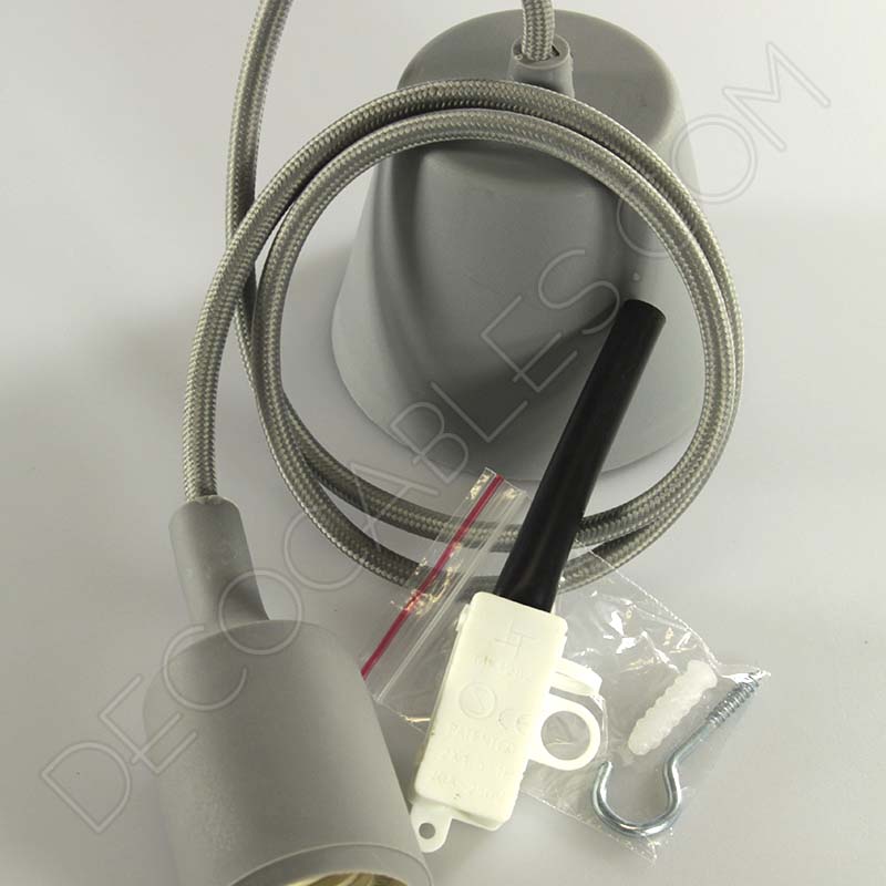 Lámparas colgantes de silicona en suspensión con cable textil a juego en color gris Lámparas colgantes de silicona en suspensión con cable textil a juego en color gris