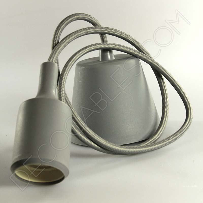 Lámparas colgantes de silicona en suspensión con cable textil a juego en color gris Lámparas colgantes de silicona en suspensión con cable textil a juego en color gris