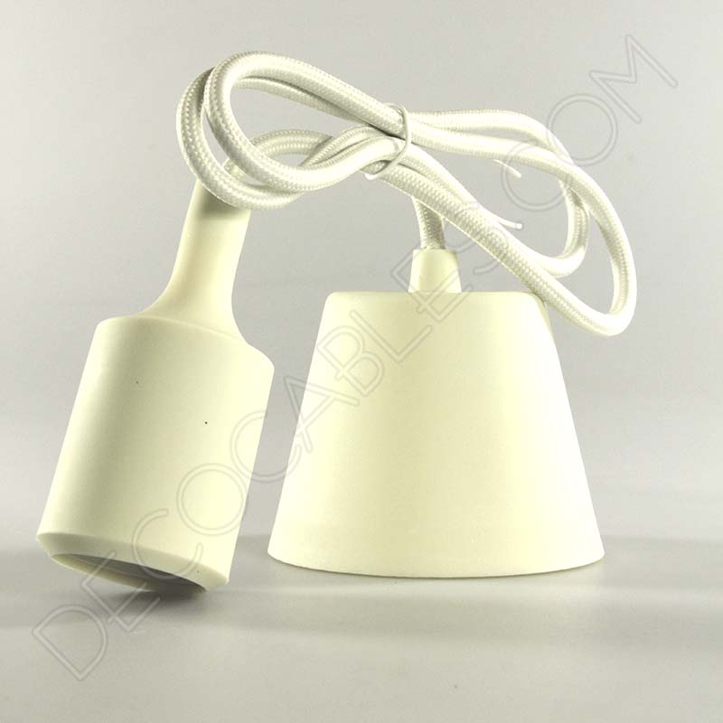 Lámparas colgantes de silicona en suspensión con cable textil a juego en color marfil Lámparas colgantes de silicona en suspensión con cable textil a juego en color marfil