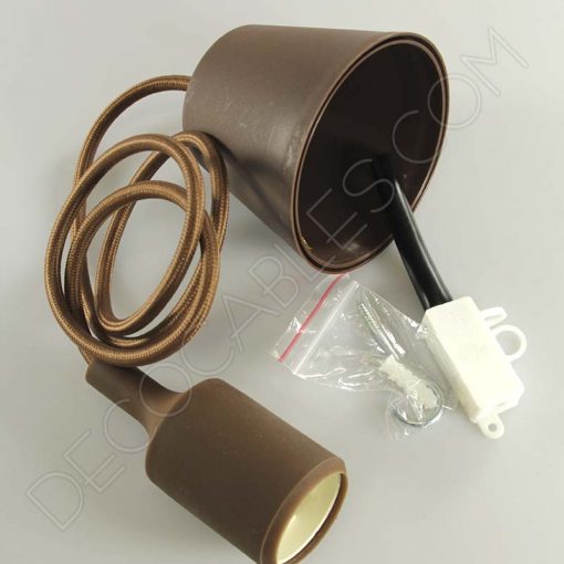 Lámparas colgantes de silicona en suspensión con cable textil a juego en color marrón