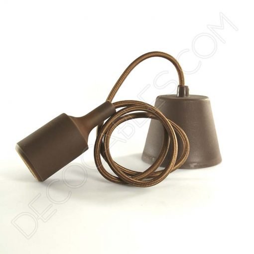 Lámparas colgantes de silicona en suspensión con cable textil a juego en color marrón