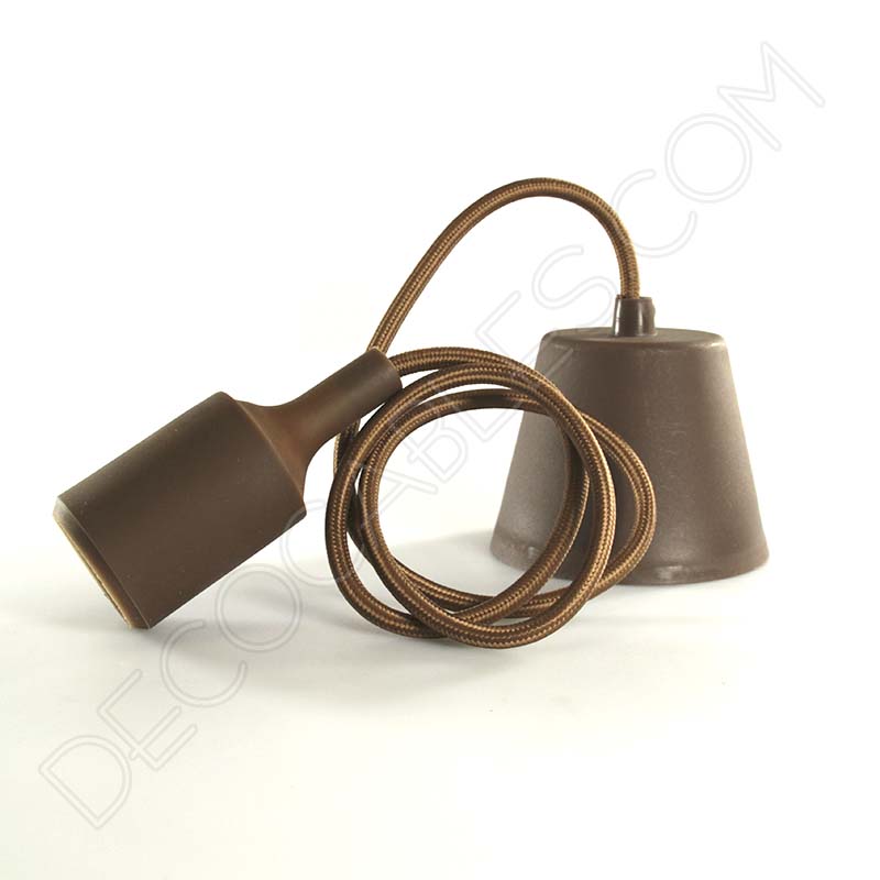 Lámparas colgantes de silicona en suspensión con cable textil a juego en color marrón Lámparas colgantes de silicona en suspensión con cable textil a juego en color marrón