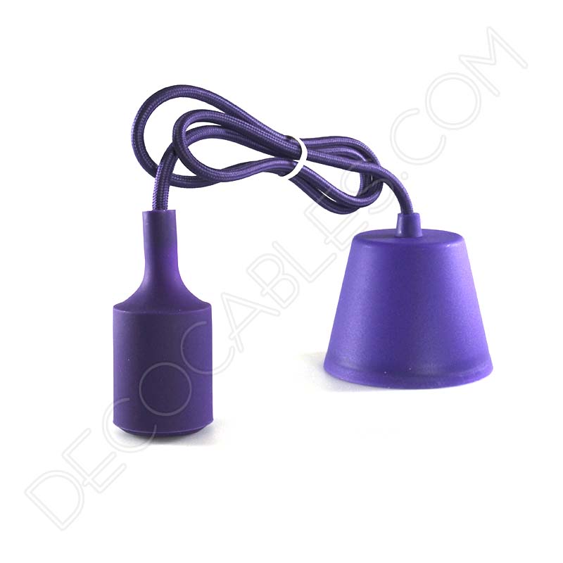 Lámparas colgantes de silicona en suspensión con cable textil a juego en color morado Lámparas colgantes de silicona en suspensión con cable textil a juego en color morado