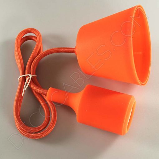 Lámparas colgantes de silicona en suspensión con cable textil a juego en color naranja