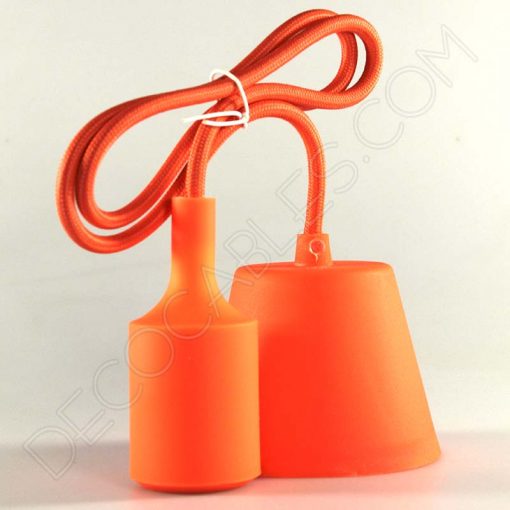 Lámparas colgantes de silicona en suspensión con cable textil a juego en color naranja