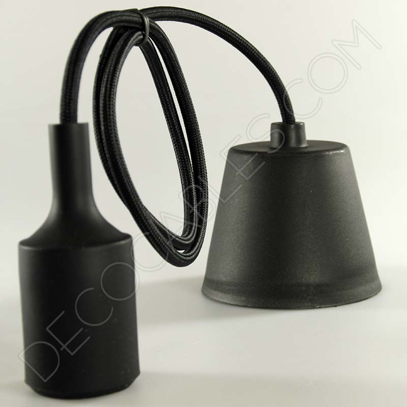 Lámparas colgantes de silicona en suspensión con cable textil a juego en color negro Lámparas colgantes de silicona en suspensión con cable textil a juego en color negro