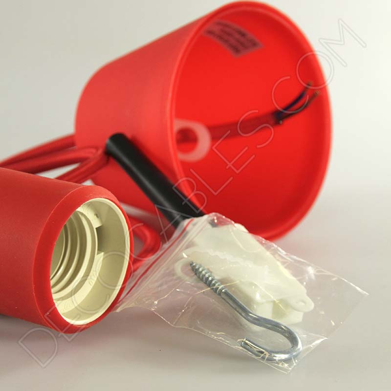 Lámparas colgantes de silicona en suspensión con cable textil a juego en color rojo Lámparas colgantes de silicona en suspensión con cable textil a juego en color rojo