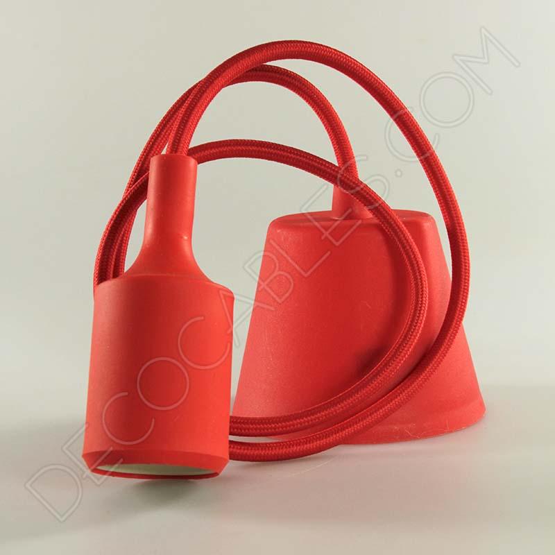 Lámparas colgantes de silicona en suspensión con cable textil a juego en color rojo Lámparas colgantes de silicona en suspensión con cable textil a juego en color rojo