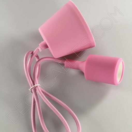 Lámparas colgantes de silicona en suspensión con cable textil a juego en color rosa