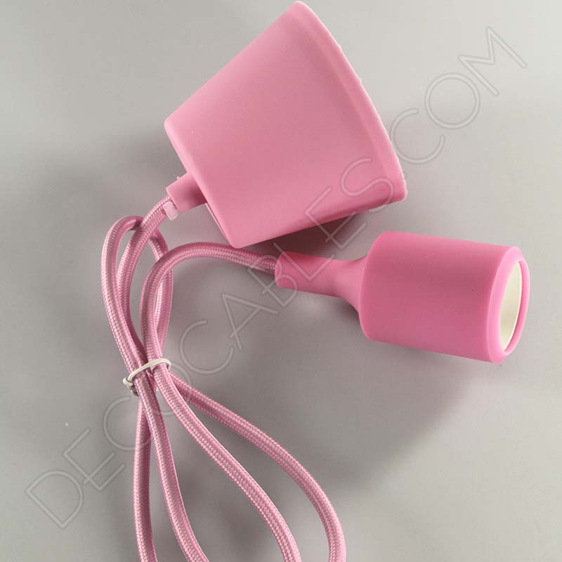Lámparas colgantes de silicona en suspensión con cable textil a juego en color rosa Lámparas colgantes de silicona en suspensión con cable textil a juego en color rosa