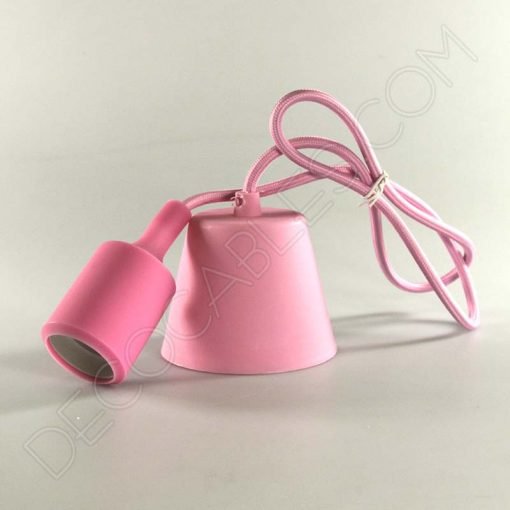 Lámparas colgantes de silicona en suspensión con cable textil a juego en color rosa