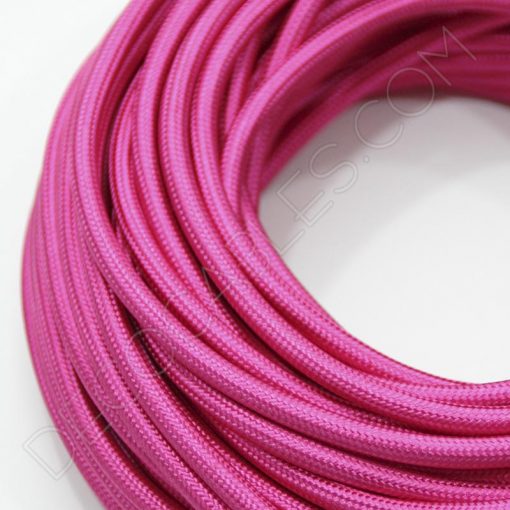 Cable textil eléctrico (Fucsia) 1 Cable eléctrico redondo de tela de color rosa fucsia