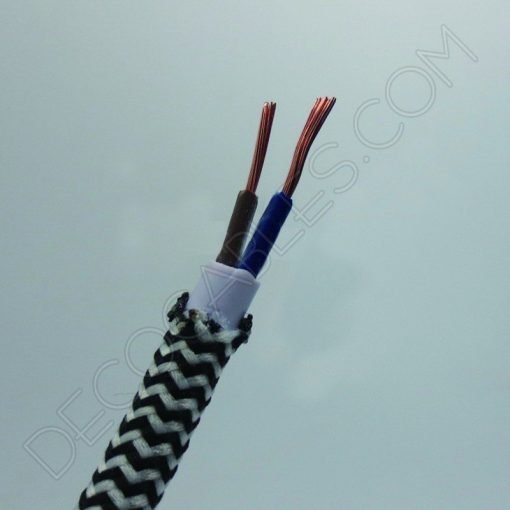 Cable textil eléctrico (zig-zag Blanco y negro) 4 Cable eléctrico redondo de tela de color blanco y negro zig-zag