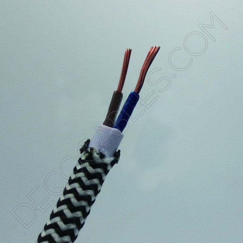 Cable eléctrico redondo de tela de color blanco y negro zig-zag Cable eléctrico redondo de tela de color blanco y negro zig-zag