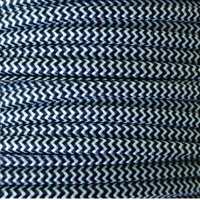 Cable eléctrico redondo de tela de color blanco y negro zig-zag Cable eléctrico redondo de tela de color blanco y negro zig-zag