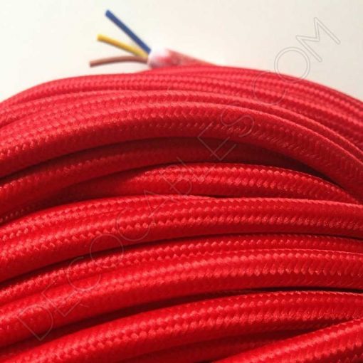 Cable textil eléctrico 3x1 (Rojo) 2 Cable eléctrico redondo de tela de color rojo de 3 hilos