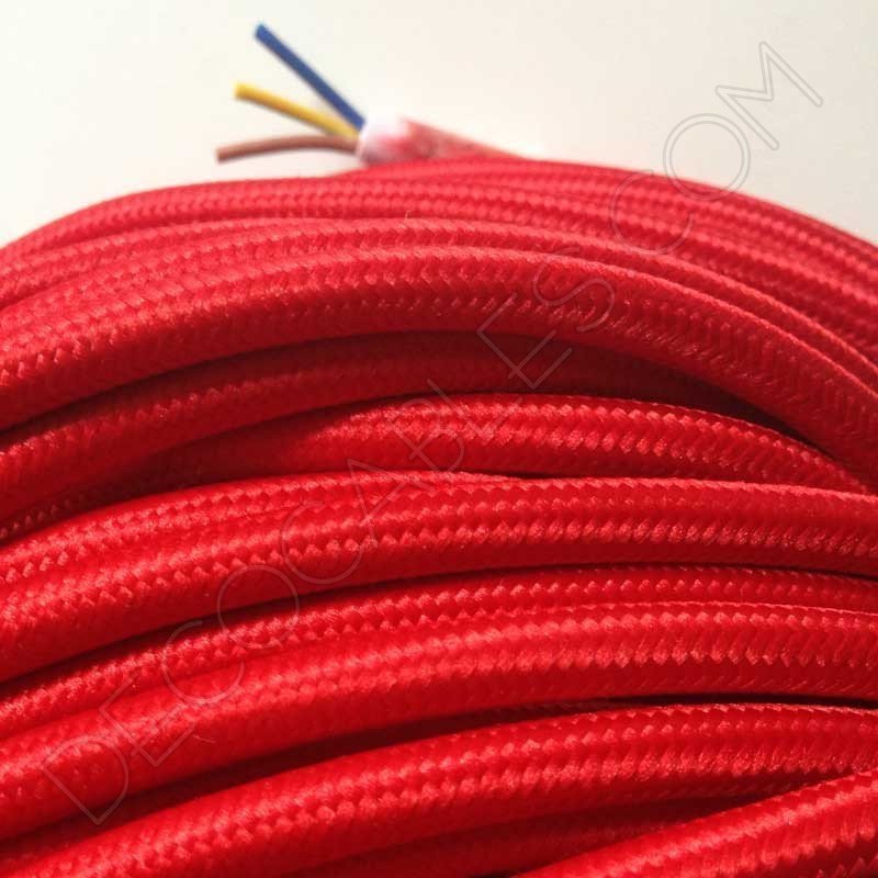 Cable eléctrico redondo de tela de color rojo de 3 hilos Cable eléctrico redondo de tela de color rojo de 3 hilos