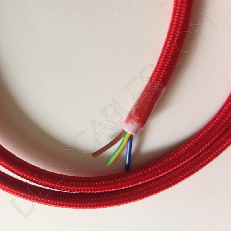 Cable eléctrico redondo de tela de color rojo de 3 hilos Cable eléctrico redondo de tela de color rojo de 3 hilos