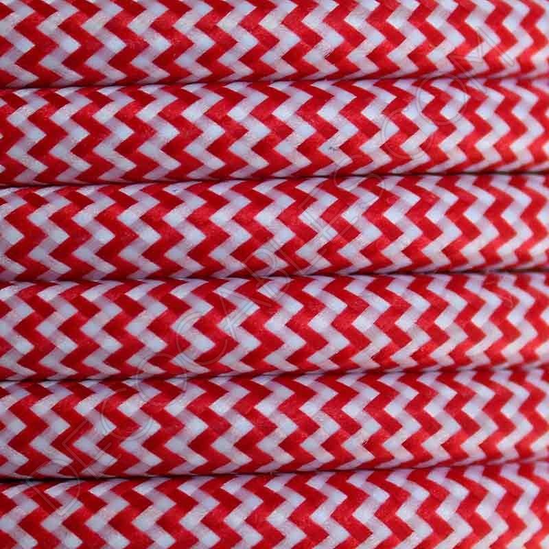 Cable eléctrico redondo de tela de color rojo y blanco en zig-zag Cable eléctrico redondo de tela de color rojo y blanco en zig-zag
