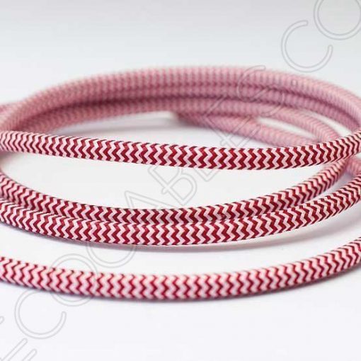 Cable textil eléctrico (zig-zag Rojo y Blanco) 2 Cable eléctrico redondo de tela de color rojo y blanco en zig-zag