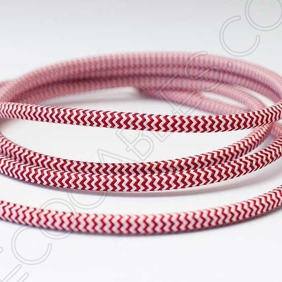 Cable eléctrico redondo de tela de color rojo y blanco en zig-zag Cable eléctrico redondo de tela de color rojo y blanco en zig-zag