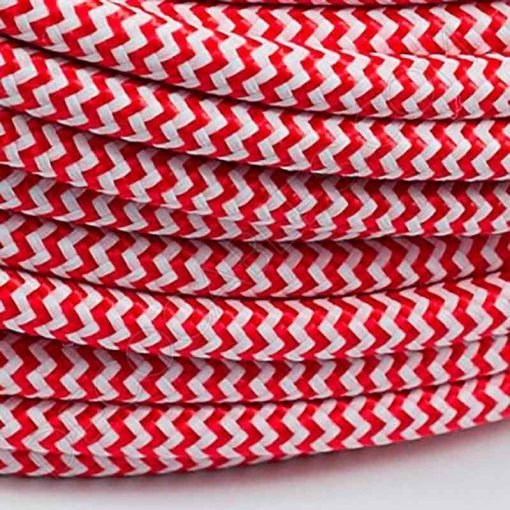Cable eléctrico redondo de tela de color rojo y blanco en zig-zag