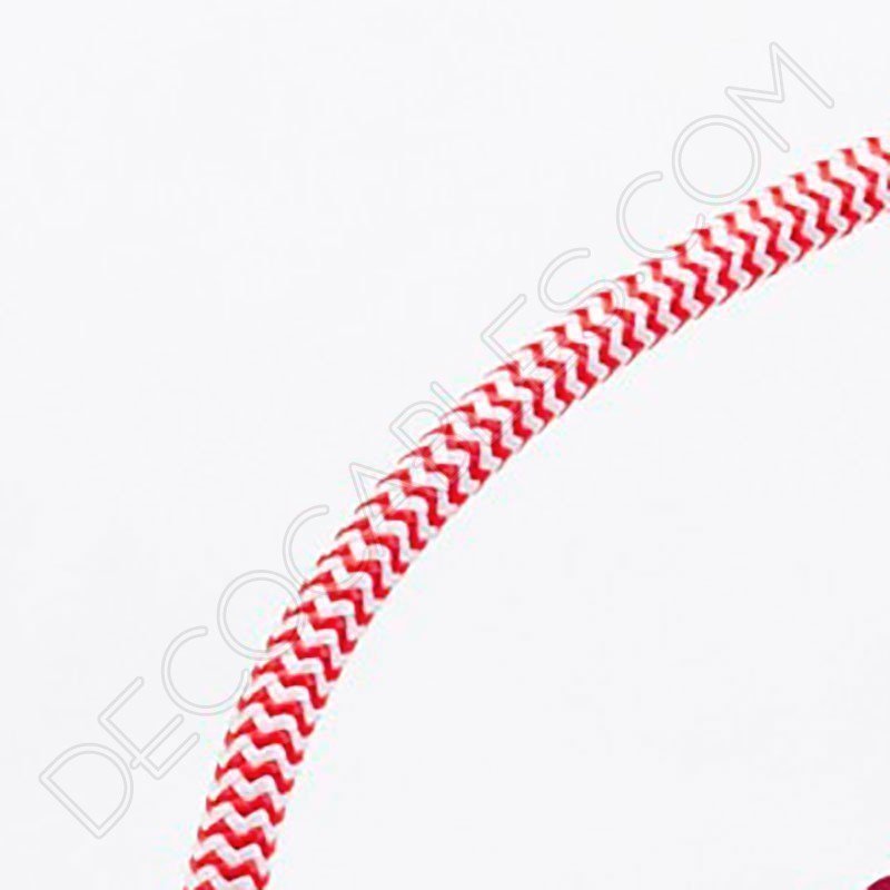 Cable eléctrico redondo de tela de color rojo y blanco en zig-zag Cable eléctrico redondo de tela de color rojo y blanco en zig-zag