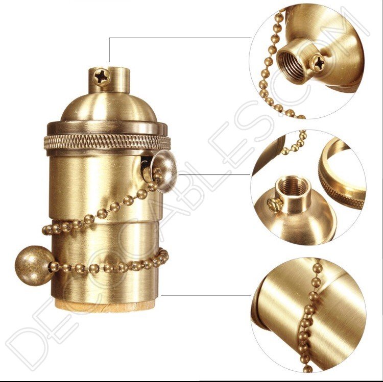 Portalámparas vintage metálico con cadena color oro Portalámparas vintage metálico con cadena color oro