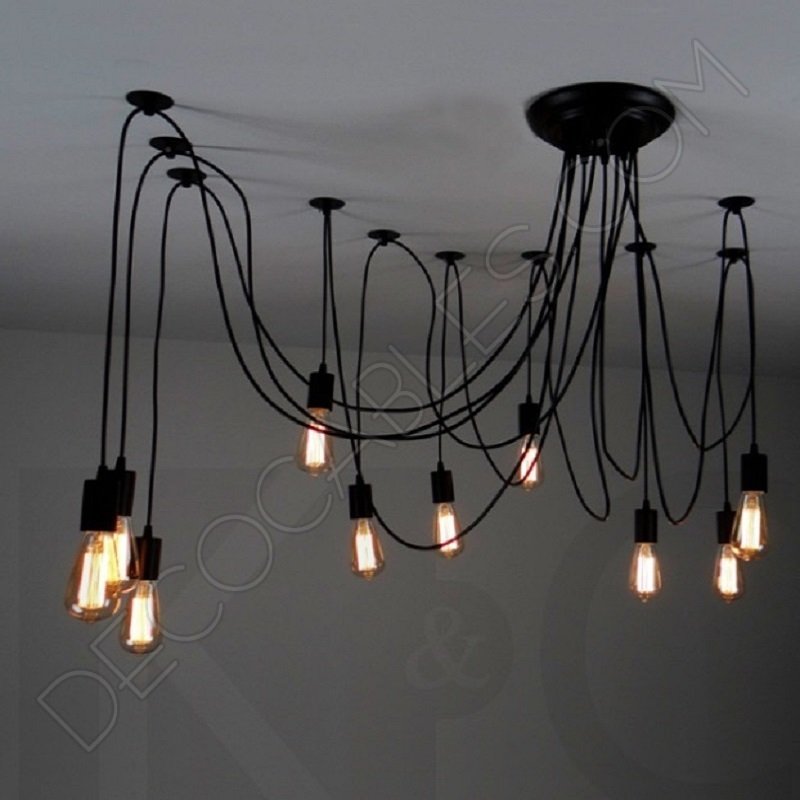 Lámpara araña de techo de color negra de 10 brazos Lámpara araña de techo de color negra de 10 brazos