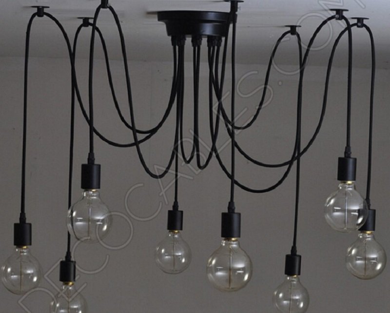 Lámpara araña de techo de color negra de 8 brazos Lámpara araña de techo de color negra de 8 brazos