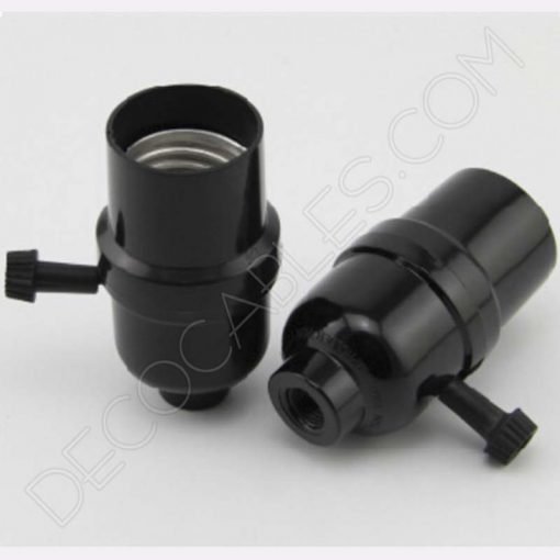 Portalámparas negro de baquelita con interruptor lateral giratorio