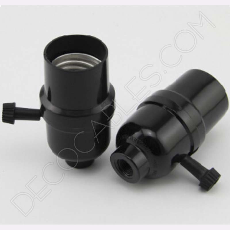 Portalámparas negro de baquelita con interruptor lateral giratorio Portalámparas negro de baquelita con interruptor lateral giratorio