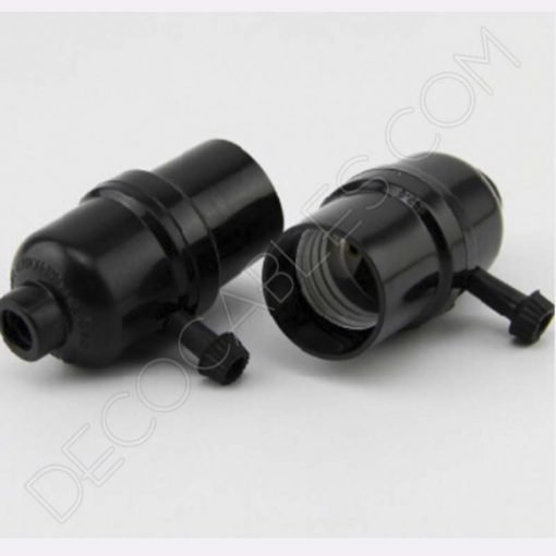 Portalámparas negro de baquelita con interruptor lateral giratorio