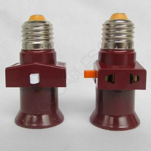 Portalámparas con doble enchufe e interruptor de paso en color granate