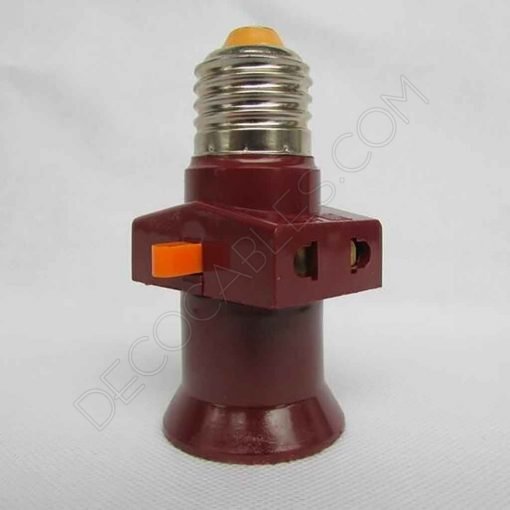 Portalámparas con doble enchufe e interruptor de paso en color granate