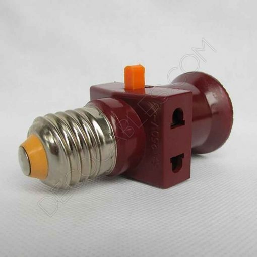 Portalámparas con doble enchufe e interruptor de paso en color granate