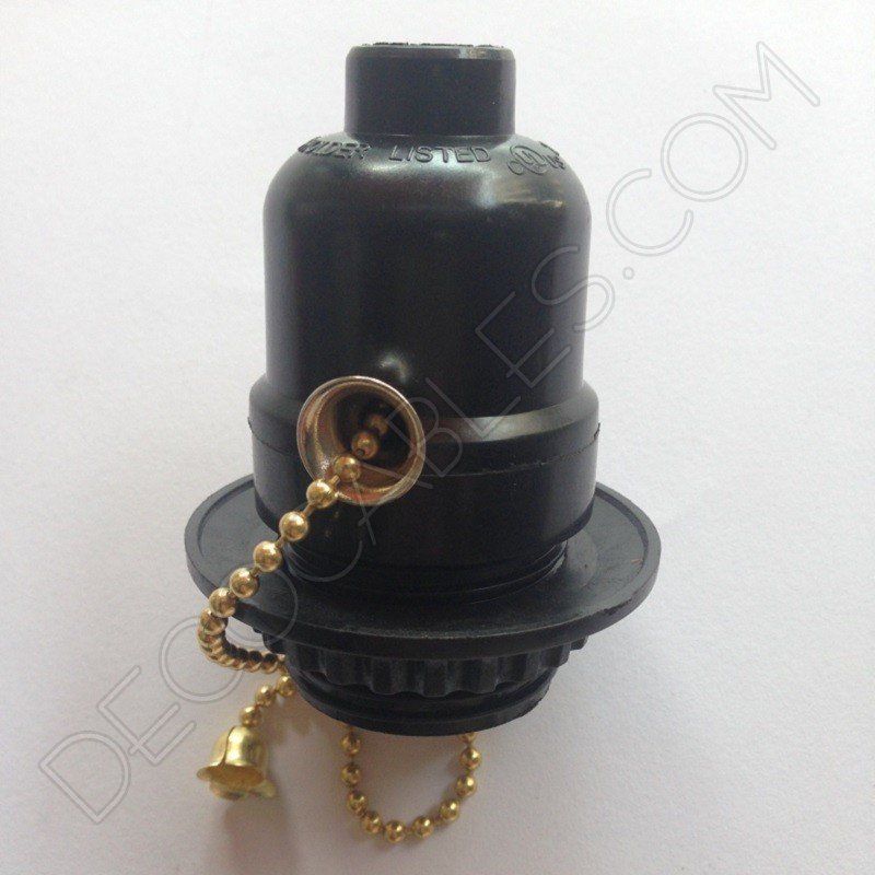 Portalámparas para pantalla de baquelita con interruptor de cadena metálica en color negro Portalámparas para pantalla de baquelita con interruptor de cadena metálica en color negro