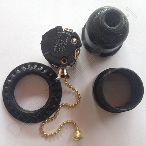 Portalámparas para pantallas con cadena metálica 2 Portalámparas para pantalla de baquelita con interruptor de cadena metálica en color negro
