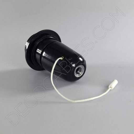 Portalámparas negro de baquelita para pantallas con cordón interruptor